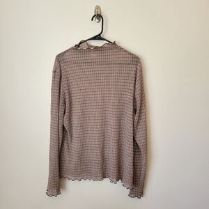 Levi's Brown Checkered Ruffle Hem Long Sleeve Blouse